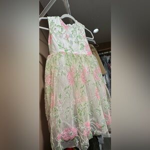 Floral Beaded  Kids Dress - Pink and Green
